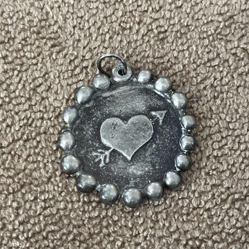 Rustic Distressed Look Silver Tone Heart Charm Pendant (TD)